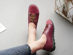 Britany Women's Lace-Up Leather Loafer Shoes | Ultrasellershoes.com – Ultra Seller Shoes Casual Slip-on Closed Toe Oxfords, Casual Flat Oxfords With Leather Footbed, Casual Flat Heel Oxfords For Summer, Casual Red Oxfords With Round Toe, Casual Summer Oxfords With Flat Heel, Spring Flat Oxfords With Leather Footbed, Casual Slip-on Oxfords For Fall, Casual Round Toe Oxfords For Spring, Spring Casual Round Toe Oxfords