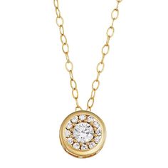 "Complement your refined sense of style with this Forever Radiant circle pendant, featuring dazzling Swarovski Zirconia. Complement your refined sense of style with this Forever Radiant circle pendant, featuring dazzling Swarovski Zirconia. Pendant length: 6.8 mm Chain length: 18 in. Chain type: cable Nickel free Pendant metal: 10k gold Chain metal: 14k gold-filled Finish: polished Packaging: boxed Made with SWAROVSKI ZIRCONIA Gemstones may have been treated to enhance their appearance. Special Classic Round Diamond Necklace With Halo Design, Classic Halo Diamond Necklace With Round Pendant, Classic Gold Diamond Necklace With Halo Setting, Classic Circular Halo Jewelry, Gold Round Pendant Jewelry With Halo Design, Gold Jewelry With Halo Round Stone, Classic Round Pendant Necklace With Halo Design, 14k Gold Round Halo Setting Necklaces, Halo Setting 14k Gold Round Necklace