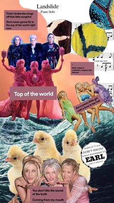 a collage of people and animals with words above them that read top of the world