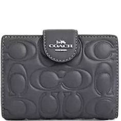 New Coach Medium Wallet In Quilted Nappa And Smooth Leather. Snap Closure, Zip Coin Pocket, Id Window, Seven Credit Card Slots. 5”X 3.5” X 0.5” Smooth Leather, Coach Bags, Snap Closure, Card Slots, Slots, Credit Card, Coin, Bag Lady, Wallet