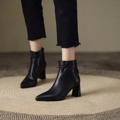 Cow Hide Shoes, Rough Heels, Chunky Heel Ankle Boots, Square Head, Heel Ankle Boots, Pig Skin, Chunky Heel, Chunky Heels, High Heel