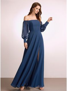 JJ's House Chiffon Off the Shoulder <=100 >=80 Fall A-line General Plus Leg Slit Back Zip Modest Sweet & Flow Navy Blue Height:5.8ft（176cm） Bust:32in（82cm）Waist:24in（61cm）Hips:35in（89cm） Floor-Length Blue Long Sleeve Bridesmaid Dress. #JJ's House #Chiffon #OfftheShoulder #<=100 #>=80 #Fall #Aline #General #Plus #LegSlit #BackZip #Modest #Sweet&Flow #NavyBlue #FloorLength #Blue #LongSleeve #BridesmaidDress Shoulder Embellishment, Princess Bridesmaid Dress, Sleeveless Bridesmaid Dresses, Floor Length Chiffon Bridesmaid Dresses, Mermaid Bridesmaid Dresses, Bridesmaid Dresses Online, Junior Bridesmaid Dresses, Chiffon Bridesmaid Dress, Dress Silhouette