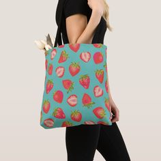 Summer strawberry pattern tote bag.  Matching items available.  Original art from artists own illustrations. Please use the message me button below for help with further customization and special requests.  © Zoe Chapman Design Cheap Strawberry Print Summer Bags, Bold Pattern Design, Strawberry Pattern, Strawberry Fruit, Fruit Pattern, Tote Bag Pattern, The Message, Shopper Bag, Shoulder Tote