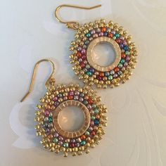 Small Sparkle Hoop Beaded Dangle Earrings Statement Jewelry - Etsy Seed Bead Hoop Earrings, Bead Hoop Earrings, Boho Hoop Earrings, Bead Work Jewelry, Colorful Earrings, Beaded Hoop Earrings, Beaded Hoops, Beaded Dangle Earrings, Earrings Statement