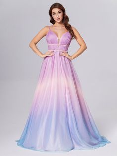 Ombre Ombre Prom Dress, A Line Evening Gown, Lace Ruffle Wedding Dress, Ombre Prom Dresses, Long Gown Design, Rainbow Wedding, Ombre Dress, Dream Wedding Ideas Dresses, Backless Prom Dresses