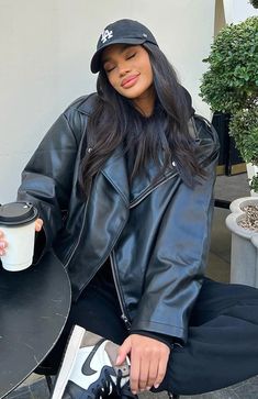 Seal The Deal PU Biker Jacket Black | White Fox Boutique US Karla Outfits, Euro Winter, Pu Fabric, Fall Fits, Girl Fits, Gold Accessories, Instagram Inspo, White Fox, Buckle Belt