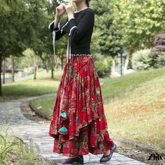 Zlily - Exquisite Semi-Sheer Long Skirt in Vibrant Red Hues Red Floor Length Dress, Comfortable Maxi Dresses, Irregular Skirt, Bodycon Pencil Skirt, Sheer Maxi Dress, Red Maxi, Long Evening Gowns, Faux Leather Dress, Red Dress Maxi