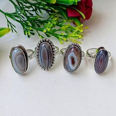 Banded Agate Rings, 925 Sterling Silver Rings, Natural Crystal Ring, Chunky Gemstone Rings, Handmade Jewelry, Dainty Boho Rings Gifts for her Gemstone: Natural Banded Agate ring Cabochon  SKU: Shape: Choose any one Agate Rings, Rings Gifts, Ring Crystal, Rings Handmade, Jewelry Dainty, Banded Agate, Agate Ring, Crystal Ring, Boho Ring