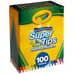 crayon super tips washable markers, assorted colors, 100 count box