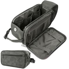 PAVILIA Toiletry Bag for Men, Leather Travel Shaving Leather Dopp Kit | Large Organizer with Clip-on Buckles and Double Zippers Aside from a spacious main compartment, the large toiletry bag is equipped with 2 side compartments and 9 mesh pockets to fit anything you need for a long trip such as hygiene and cosmetic items, shampoo, shaver, lotion etc. Additional elastic straps are handy for keeping slender items like a toothbrush, toothpaste, hair brush, or shaving razors easily accessible. The d Durable Practical Gray Bags, Durable Practical Gray Bag, Durable Gray Practical Bag, Gray Bags With Zipper Pocket, Gray Rectangular Travel Bag For Outdoor Activities, Gray Rectangular Travel Bag For Outdoor, Functional Gray Rectangular Travel Bag, Gray Rectangular Outdoor Travel Bag, Travel Essentials For Men