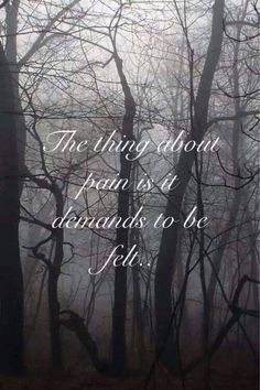 trees in the fog with a quote on it