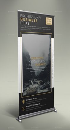 a roll up banner with an image of a mountain stream