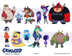 an image of cartoon characters from the movie gremwood and other animated character designs