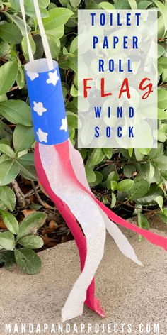 the toilet paper roll flag wind sock is made with red, white and blue strips