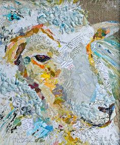 a painting of a sheep with many different colors and patterns on it's face