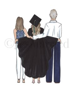 an illustration of three people in graduation gowns and one is holding a graduate's cap