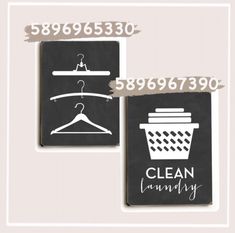 two magnets with clothes hangers on them and the words clean laundry next to each other