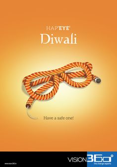 an orange and white advertisement with a rope on the front, saying happy diwali