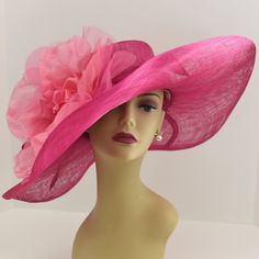 "✿*. About Shipping.*✿ All the hats will be shipped out from Rockville, MD 20854 via FedEx/UPS GROUND (1~7 business days) or USPS Priority mail (2-4 business days) if their shipping fee is much the same. The overnight and other shipping service are also available. Please contact me first if you want it, I will check the price and delivery time for you. Pick up is available! If you are very urgent, please order your hats early and save money! Key Features: This hat is made of 100% high quality Si Hot Pink Hat, Kentucky Derby Style, Derby Attire, Stylish Womens Hats, Hat Tea Party, Mad Hatter Hats, Hat Wedding, Church Hat, Tea Party Hats