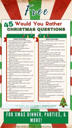 free printable of 45 would you rather questions for Christmas Christmas Would You Rather Adult, Christmas Would You Rather Questions, Christmas Would You Rather For Kids, Would You Rather Christmas Questions, This Or That Christmas Edition, Christmas Games For Family Funny Free Printable, Christmas Questions For Adults, Christmas Would You Rather, Gingerbread Bash