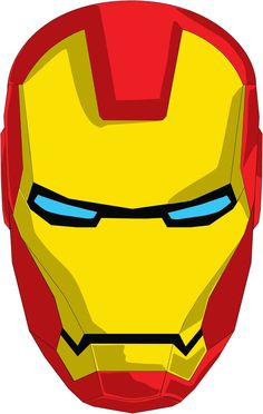 an iron man mask is shown in red, yellow and blue colors on a white background