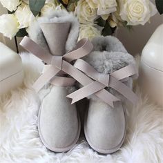 Sheepskin Round Toe Boots, Sheepskin Round Toe Boots For Outdoor, Gray Round Toe Winter Boots, Stylish Winter Boots, Ugg Boot, Leather Snow Boots, Waterproof Leather Boots, Crystal Sandals, Fur Shoes