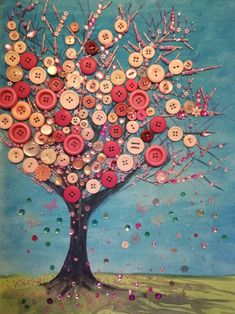 a painting of a tree with buttons on it