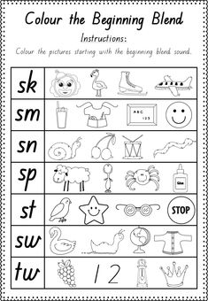 the beginning blend worksheet for children to practice their handwriting and spelling with pictures