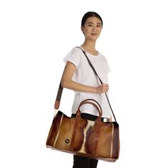 Rectangular Brown Luggage For Shopping, Brown Rectangular Duffle Bag For Shopping, Rectangular Duffle Bag With Leather Handles For Shopping, Casual Leather Weekender Bag With Top Carry Handle, Casual Brown Travel Bag With Top Carry Handle, Brown Duffle Bag With Double Handle For Shopping, Leather Travel Bag For On-the-go, Rectangular Leather Luggage With Handles, Brown Double Handle Duffle Bag For Shopping