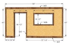 the measurements for an unfinished wall and flooring area, with measurements on each side