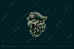 an eagle with a pirate hat on it's head, logo for a sports team