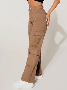 Introducing our Plain Straight Leg Flap Pocket Cargo Pants, the epitome of effortless style and practicality. Crafted with meticulous attention to detail, these pants are designed to blend seamlessly into any wardrobe, offering a timeless and versatile addition to your attire. The absence of embellishments allows for a refined and understated look, making them suitable for a wide range of occasions, from casual outings to semi-formal gatherings. Specifications: Pattern Type: Plain Type: Straight Brown High Waist Non-stretch Cargo Pants, Straight Pants With Multiple Pockets For Fall, High Waist Non-stretch Brown Cargo Pants, Brown Wide Leg Pants With Pockets, Non-stretch High Waist Brown Cargo Pants, Non-stretch Brown Wide Leg Pants With Pockets, Brown Full Length Cargo Pants, Non-stretch Khaki Cargo Pants For Fall, Fall Work Pants With Multiple Pockets And Wide Leg