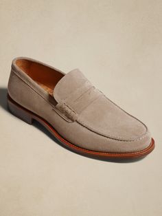 A time-honored classic, this classic loafer comes back to life, ready for warm weather with a luxurious suede construction in rich tones that reference the natural world.  Suede uppers.  Map-print leather insoles.  Slip-on styling.  Leather soles.  M Suede Moccasins With Wingtip And Suede Lining, Classic Suede Loafers With Rubber Sole, Classic Slip-on Leather Shoes With Suede Lining, Classic Slip-on Moccasins With Suede Lining, Classic Suede Dress Shoes With Removable Insole, Classic Suede Dress Shoes With Textured Sole, Classic Moccasins With Suede Lining For Fall, Classic Almond Toe Slip-ons With Suede Lining, Classic Fall Moccasins With Suede Lining