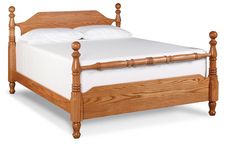 a wooden bed frame with white sheets and pillows on it's headboard, in front of a white background