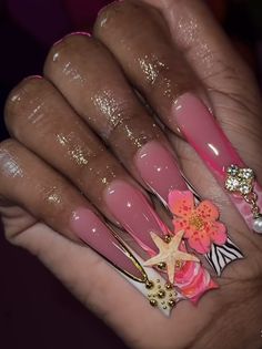 Bahamas Nail Ideas, Michelle Nails, Black Acrylic Nail Designs, Long Nail Designs, Ombre Acrylic Nails, Nails Design With Rhinestones