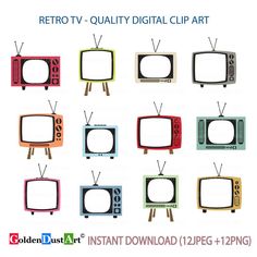 an image of old tvs with the words retro tv - quality digital clip art