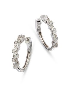 Bloomingdale's Diamond Round & Baguette Cluster Hoop Earrings in 14K White Gold, 0.96 ct. t.w. - 100% Exclusive Formal Hoop Earrings With Baguette Diamonds, Baguette Cut Diamond Accented Hoop Earrings, Fine Jewelry Hoop Earrings With Diamond Baguette Accents, Diamond Baguette Cut Hoop Earrings For Anniversary, Wedding Baguette Diamond Hoop Earrings, White Gold Baguette Cut Hoop Earrings For Anniversary, Baguette Diamond Hoop Earrings For Anniversary, Round Hoop Earrings With Baguette Diamonds For Anniversary, Baguette Cut Hoop Earrings For Wedding