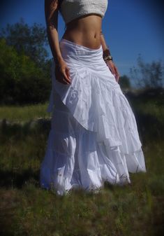 White Long Skirt, Wedding Skirt, Maxi Skirt, Goddess Skirt, Festival Skirt, Gypsy Nomad Skirt, Burlesque Skirt, Flamenco Skirt, Ethnic Skirt White Bohemian Flowy Wrap Skirt, White Hippie Maxi Skirt With Flowy Fit, White Flowy Bohemian Skirt, White Flowy Bohemian Maxi Skirt, Flowy White Hippie Maxi Skirt, 70s Fashion Dresses, Flamenco Skirt, White Skirt Outfits, Steampunk Skirt