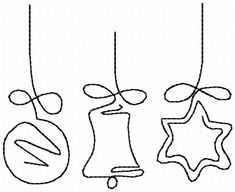 three christmas ornaments hanging from strings with one star and the other an ornament