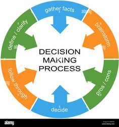 a circular diagram with the words decision making process written in different colors and arrows around it