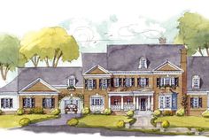 this is an artist's rendering of the front elevation of these luxury home plans