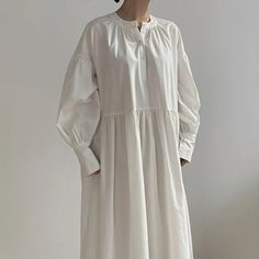 2022-Korean-Style-Women-Spring-Oversized-Long-Dress-Vintage-Puff-Sleeve-O-neck-Loose-Solid-Color-2 Dress Puff Sleeve, Evening Gowns Formal, Affordable Fashion, Puff Sleeves, Fashion Store, Evening Gowns, Puff Sleeve, Vintage Dresses, Long Dress