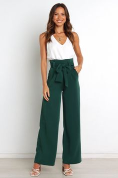 Kieran Pants - Emerald Green - Petal & Pup USA Office Pants, Tie Length, Legging Sport, Weave Style, Green Pants, Pantalon Large, Suit Pants, Aaliyah, Wide Leg Trousers