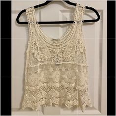 New Lace Detailed Tank Top. Perfect To Wear Over A Swimsuit. Cute To Wear At The Beach Or Poolside :) Chic White Crochet Top For Summer, Cream Tank Top For Summer Beach, Cream Tank Top For Beach And Summer, Cream Tank Top For Beach In Summer, White Crochet Top For Beach Season Day Out, White Bohemian Tank Top For Beach Season, Summer White Lace Crochet Top, White Lace Crochet Top For Summer, Forever 21 Bohemian Top For Vacation