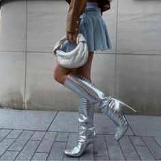 Knee High Boots. Upper With Laminated Effect Finish. Heel Height: 3.9 Inches (10cm) Bloggers Favorite Stiletto Boots, Zara Shoes, Vintage Streetwear, Shoes Heels Boots, Infant Tees, High Boots, Knee High Boots, I Tried, New Items