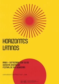 a poster with the words horizon latinos written in red and yellow, on a yellow background