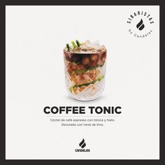 the coffee tonic ad is shown with an image of a sandwich in a glass cup