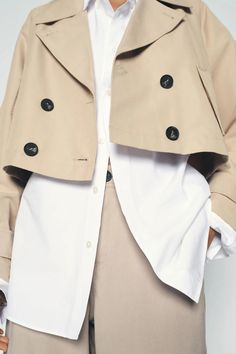 SHORT TRENCH STYLE JACKET - Ecru | ZARA United States Chic Double-breasted Gabardine Outerwear, Zara Collared Outerwear With Button Closure, Gabardine Pea Coat With Pockets, Long Sleeve Gabardine Pea Coat With Pockets, Classic Long Sleeve Utility Jacket For Work, Beige Collared Blazer With Button Cuffs, Zara Collared Outerwear With Buttons, Zara Classic Outerwear With Button Cuffs, Classic Spring Utility Jacket For Work