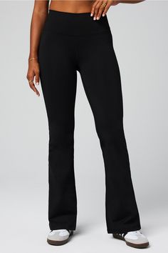 Boost PowerHold® High-Waisted Flare Pant Fabletics black female Activewear >> Womens >> Bottoms >> Pants & Joggers >> Yoga Pants PowerHold regular Everyday 4-Way Stretch/Hidden Pockets/Moisture-Wicking/UPF Protection Black Yoga Pants Outfit, Female Activewear, High Waisted Flare Pants, Black Yoga Pants, Flared Leggings, Flare Pant, Yoga Pants Outfit, Compression Pants, Black Flare