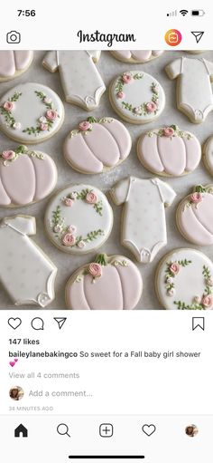 cookies decorated with pink and white icing are displayed on the instagram page for instagram